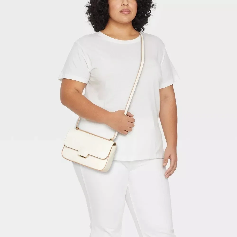 A New Day Elongated Refined Crossbody Bag with‎ Pushlock Closure - Off White